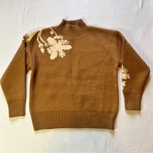Fab'rik Brown‎ Floral Knit Sweater Women's Size Medium Mock Neck NWT